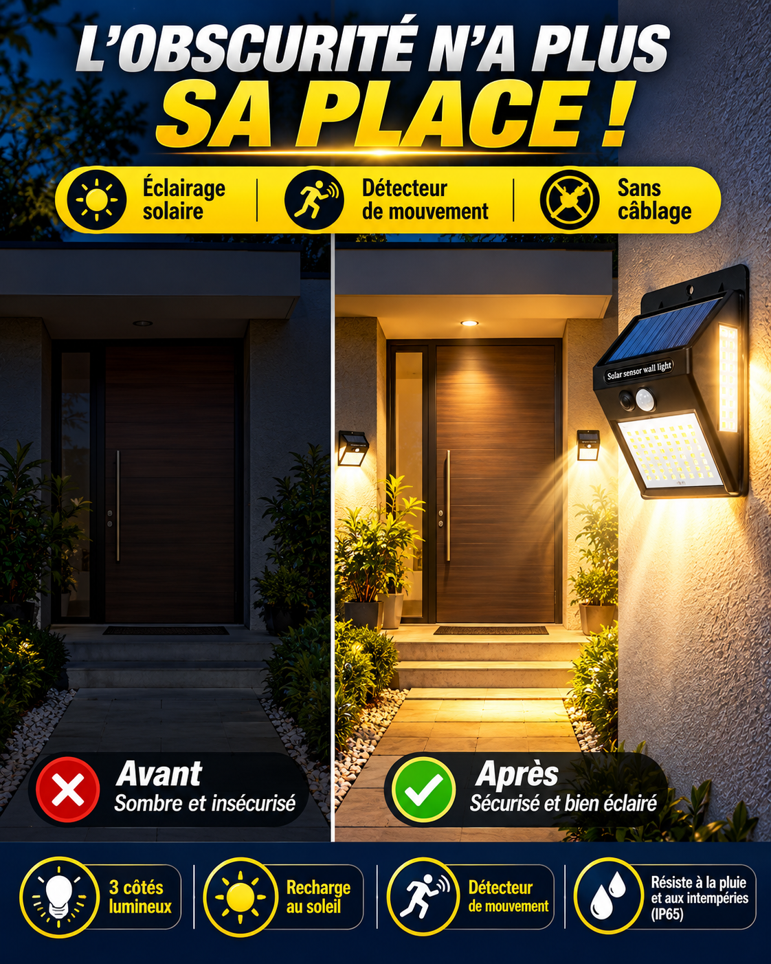 Lampe Solaire LED Extérieure – Éclairage Sans Électricité